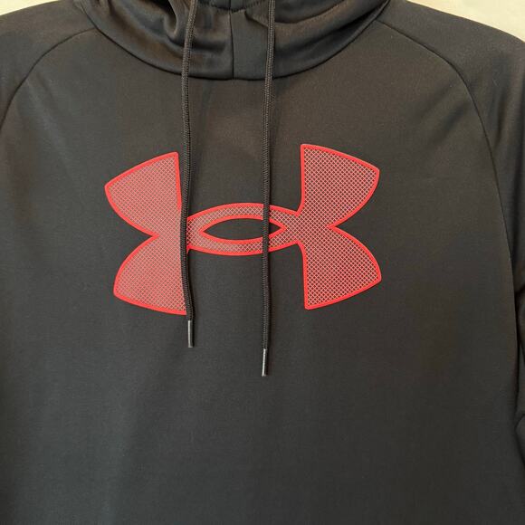 Men's Under Armour Black Hooded Sweatshirt Size Medium Red Logo Athletic - Picture 4 of 8